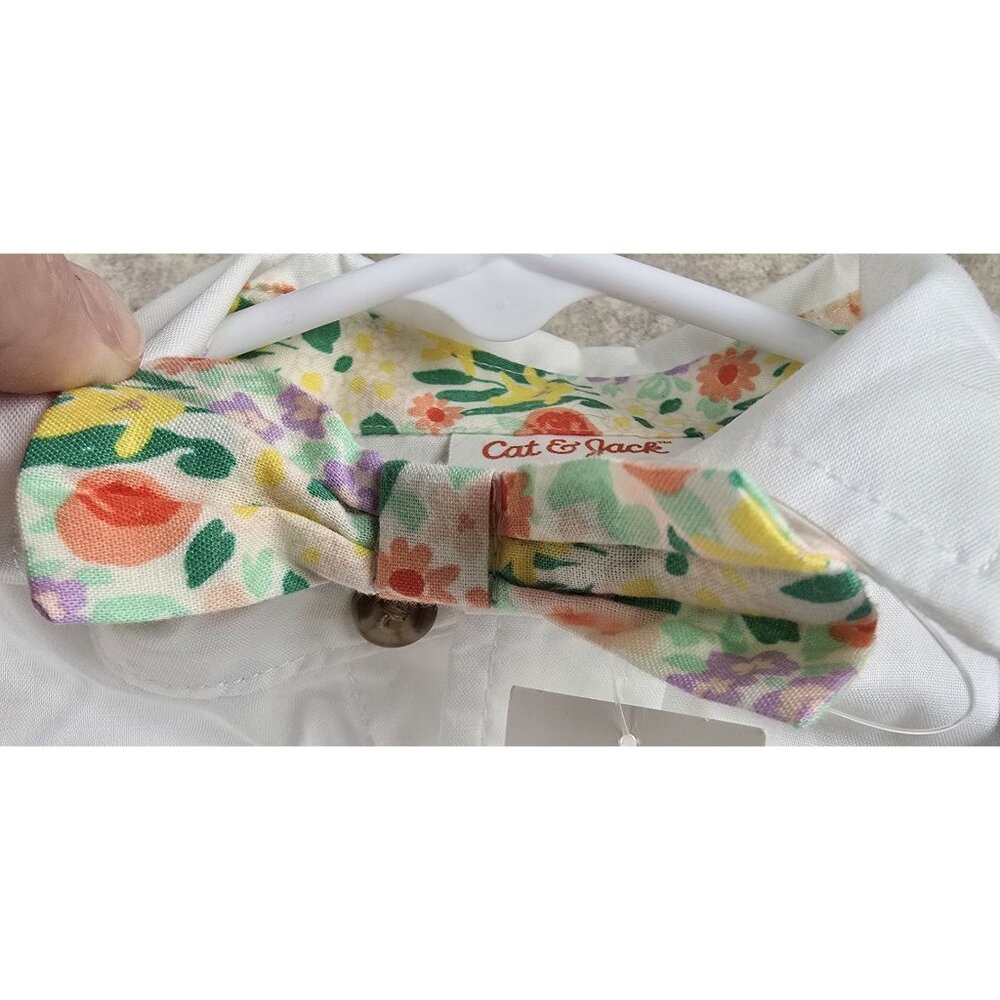 Cat & Jack Boys 4T White Shirt Denim Overalls Floral Bowtie Outfit - Picture 4 of 10